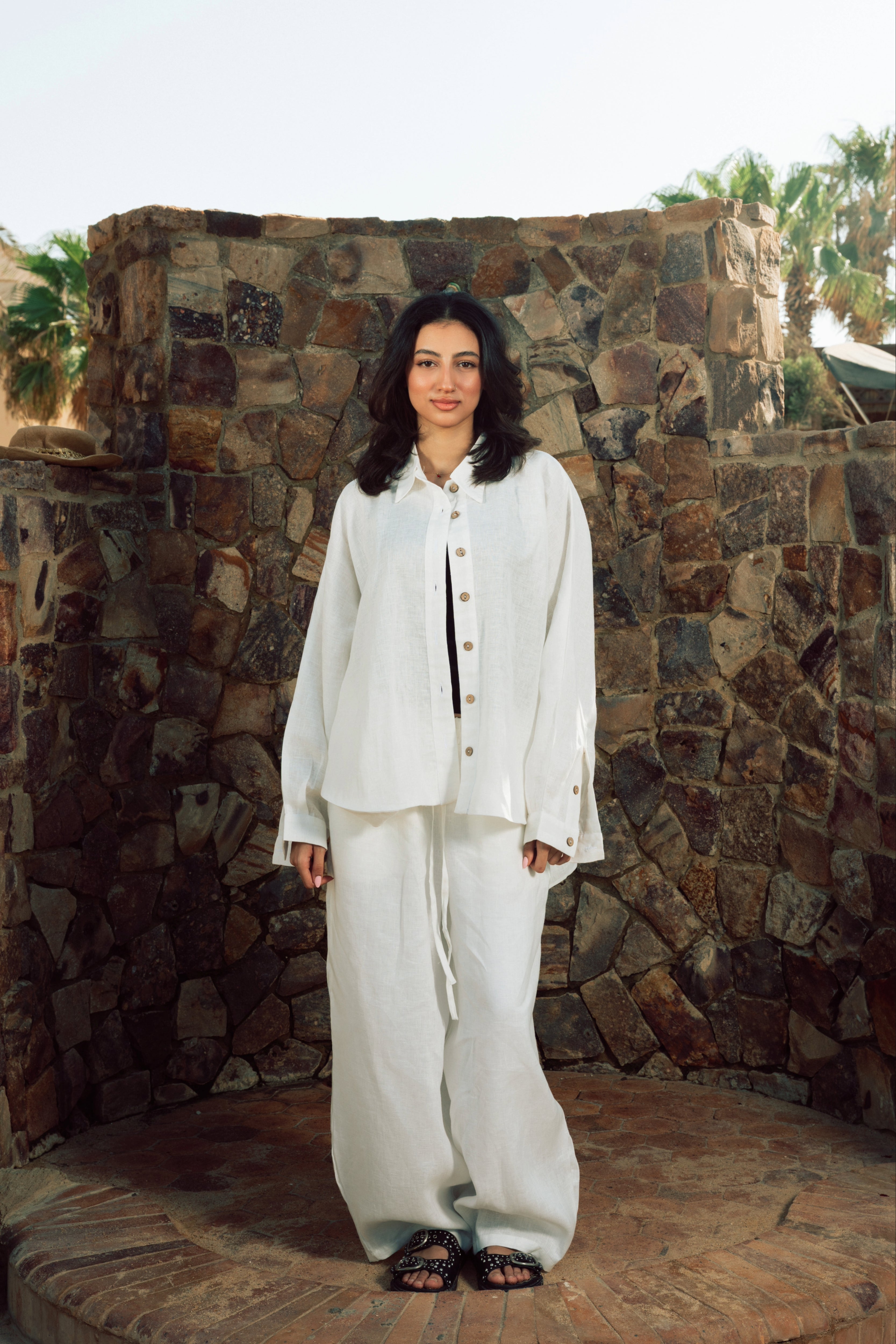 Ballon linen pants white
